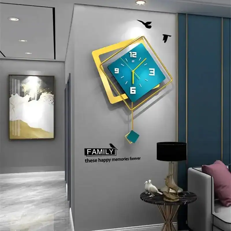 3D wandklok met slinger, zwart of blauw, foto 7