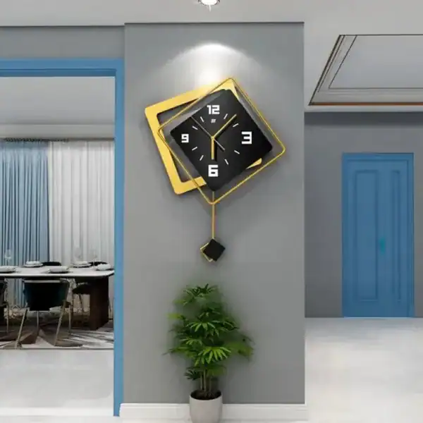 3D wandklok met slinger, zwart of blauw, foto 2