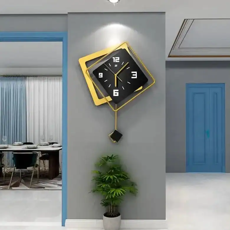 3D wandklok met slinger, zwart of blauw, foto 2