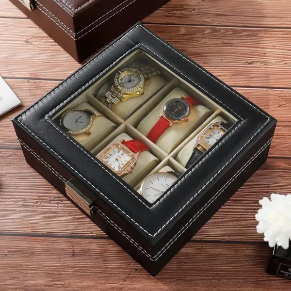 Boîte à Montres Élégante en Cuir PU avec 6 Compartiments | Organisateur Pratique pour Montres de Luxe