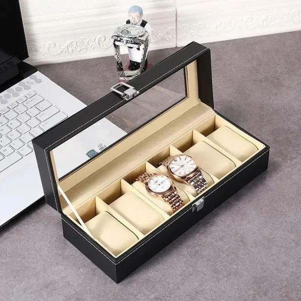 Boîte à Montres Élégante en Cuir PU avec 6 Compartiments | Organisateur Pratique pour Montres de Luxe