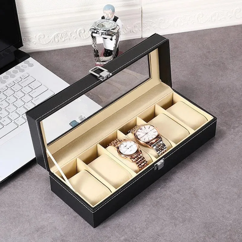 Boîte à Montres Élégante en Cuir PU avec 6 Compartiments | Organisateur Pratique pour Montres de Luxe