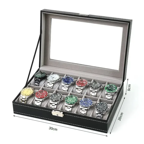 Élégante Boîte à Montres en Cuir PU avec 12 Compartiments | Rangement Pratique pour Passionnés de Montres