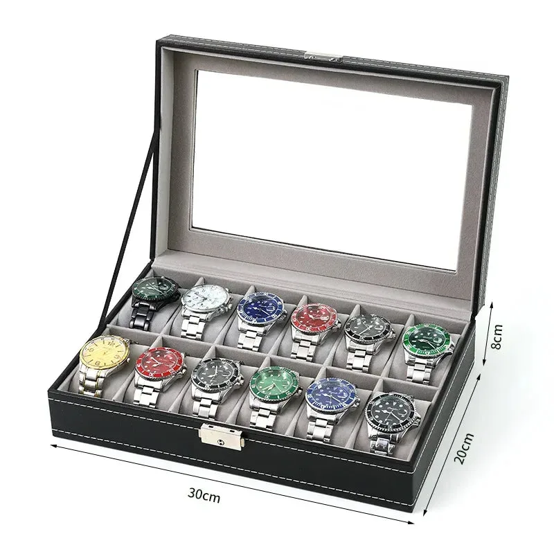Élégante Boîte à Montres en Cuir PU avec 12 Compartiments | Rangement Pratique pour Passionnés de Montres