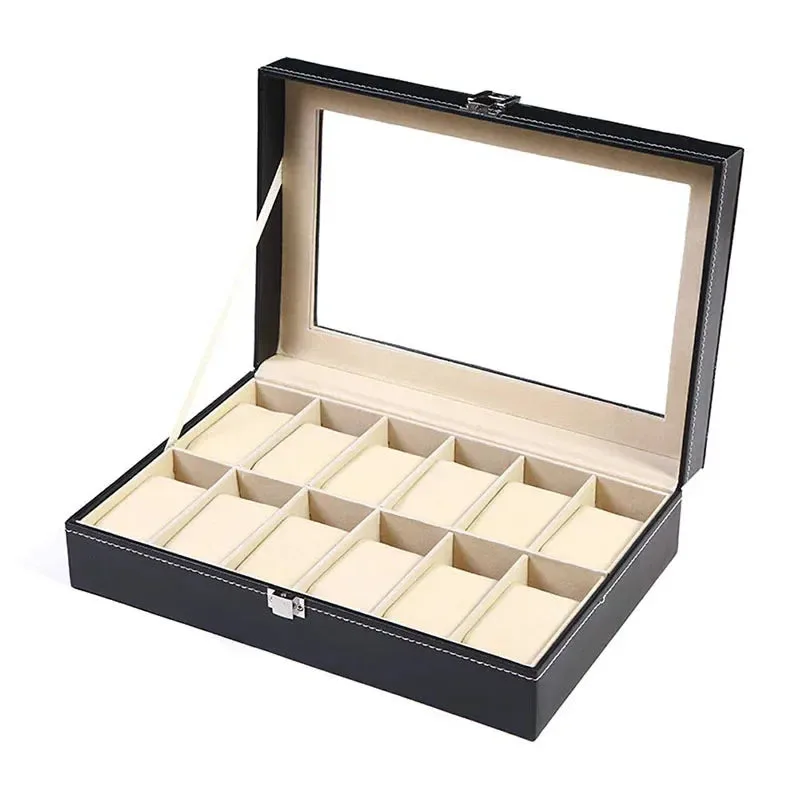 Élégante Boîte à Montres en Cuir PU avec 12 Compartiments | Rangement Pratique pour Passionnés de Montres