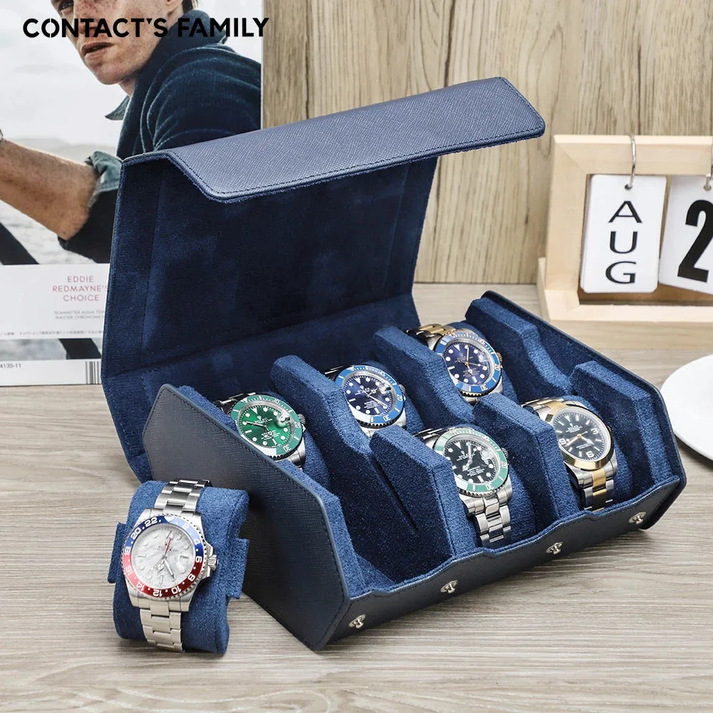 Étui de Voyage en Cuir Véritable | Organisateur de Montres avec 6/8 Fentes | Rangement Élégant pour Hommes et Femmes