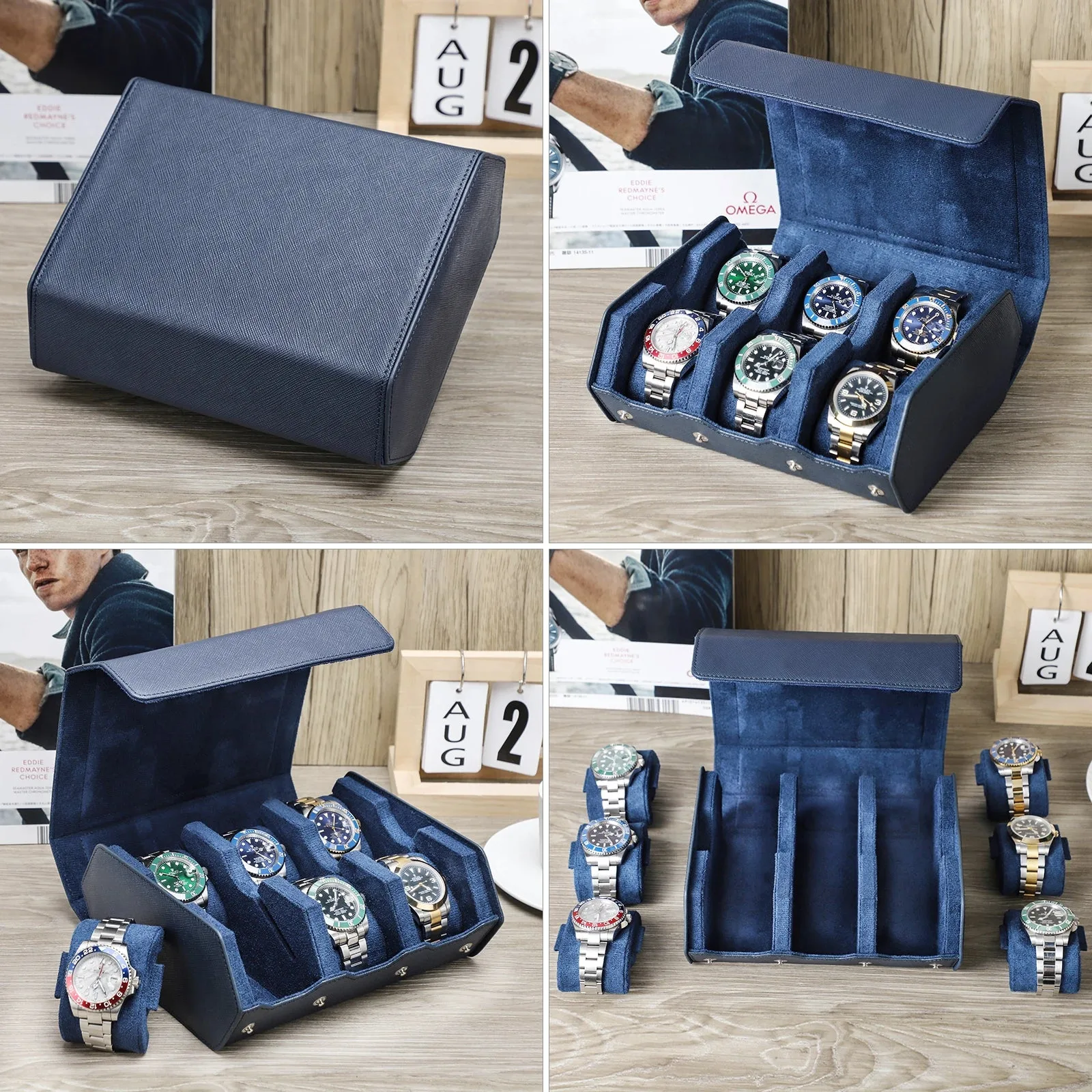 Étui de Voyage en Cuir Véritable | Organisateur de Montres avec 6/8 Fentes | Rangement Élégant pour Hommes et Femmes