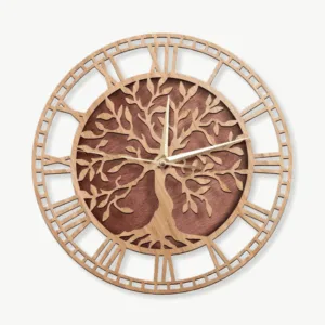 Wandklok levensboom, houten ontwerp