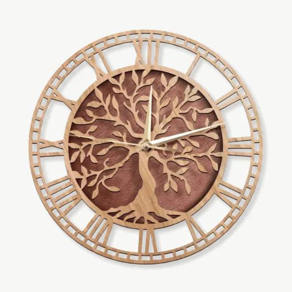 Wandklok levensboom, houten ontwerp