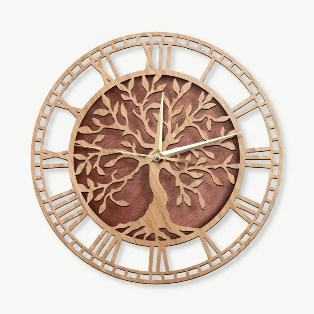 Wandklok levensboom, houten ontwerp