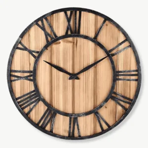 Horloge Murale Bois Métal & Chiffre romain