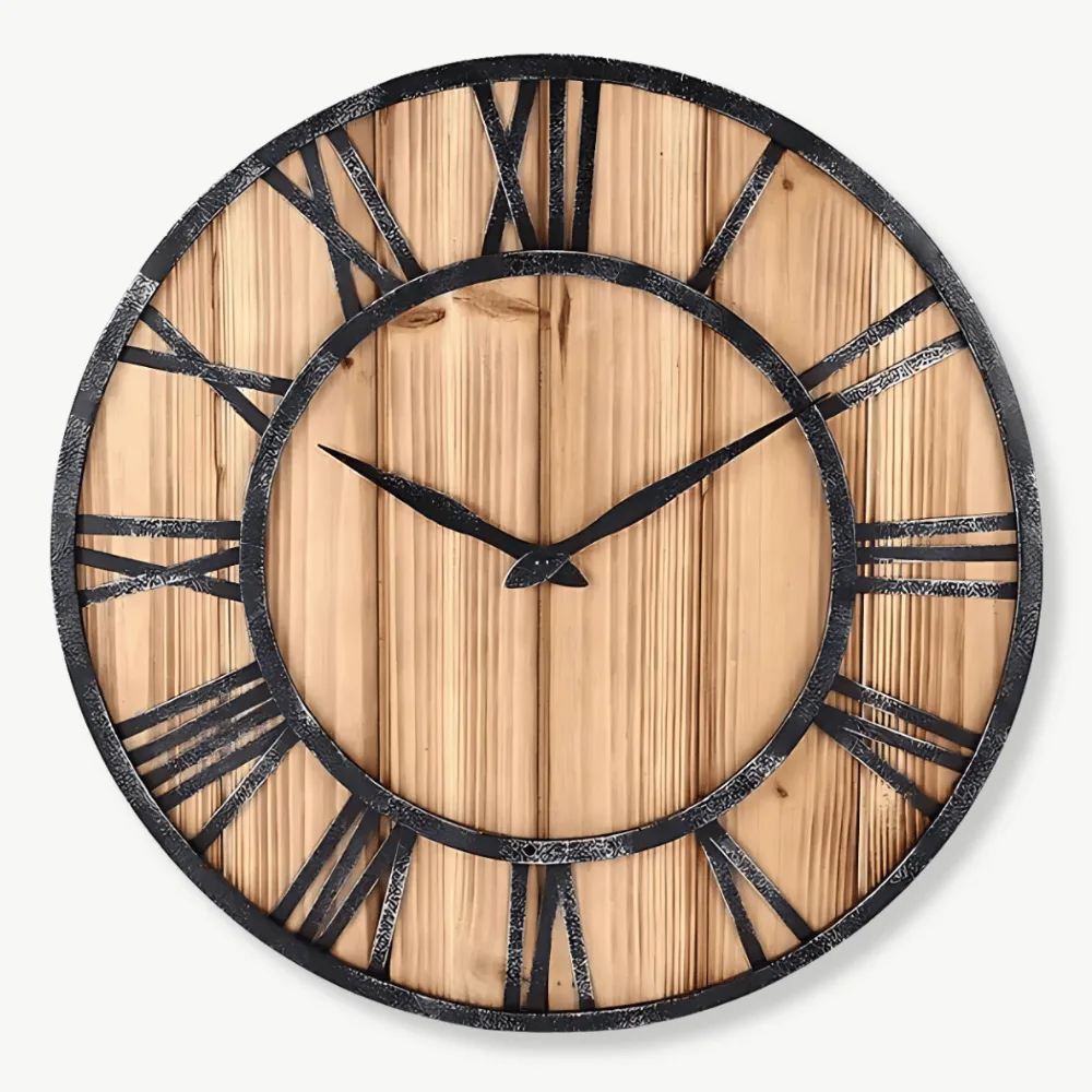 Horloge Murale Bois Métal & Chiffre romain