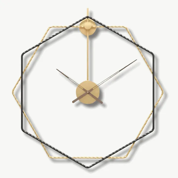 Rechthoekige moderne wandklok, goud en zwart