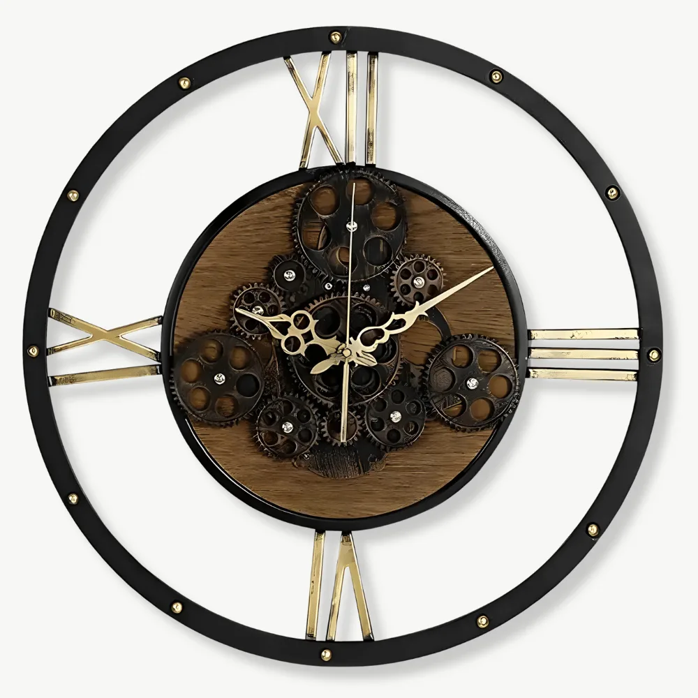 Horloge Murale Engrenages Vintage Métal & Bois