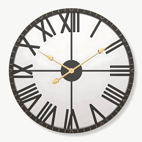 Horloge Murale Miroir Noir et Or
