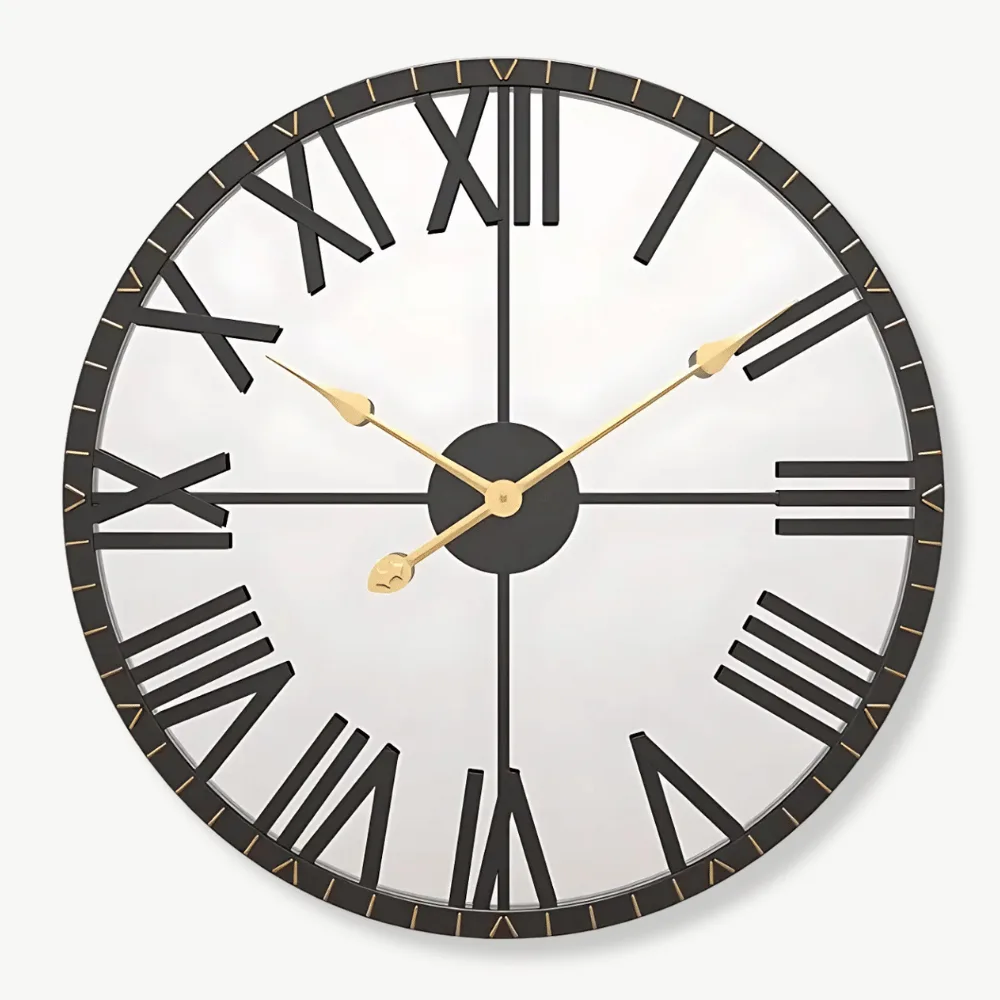 Horloge Murale Miroir Noir et Or