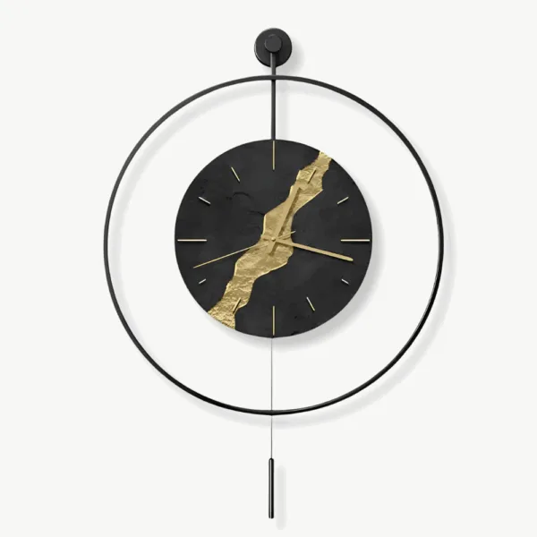 Horloge Murale Pendule Noire & Or Kintsugi