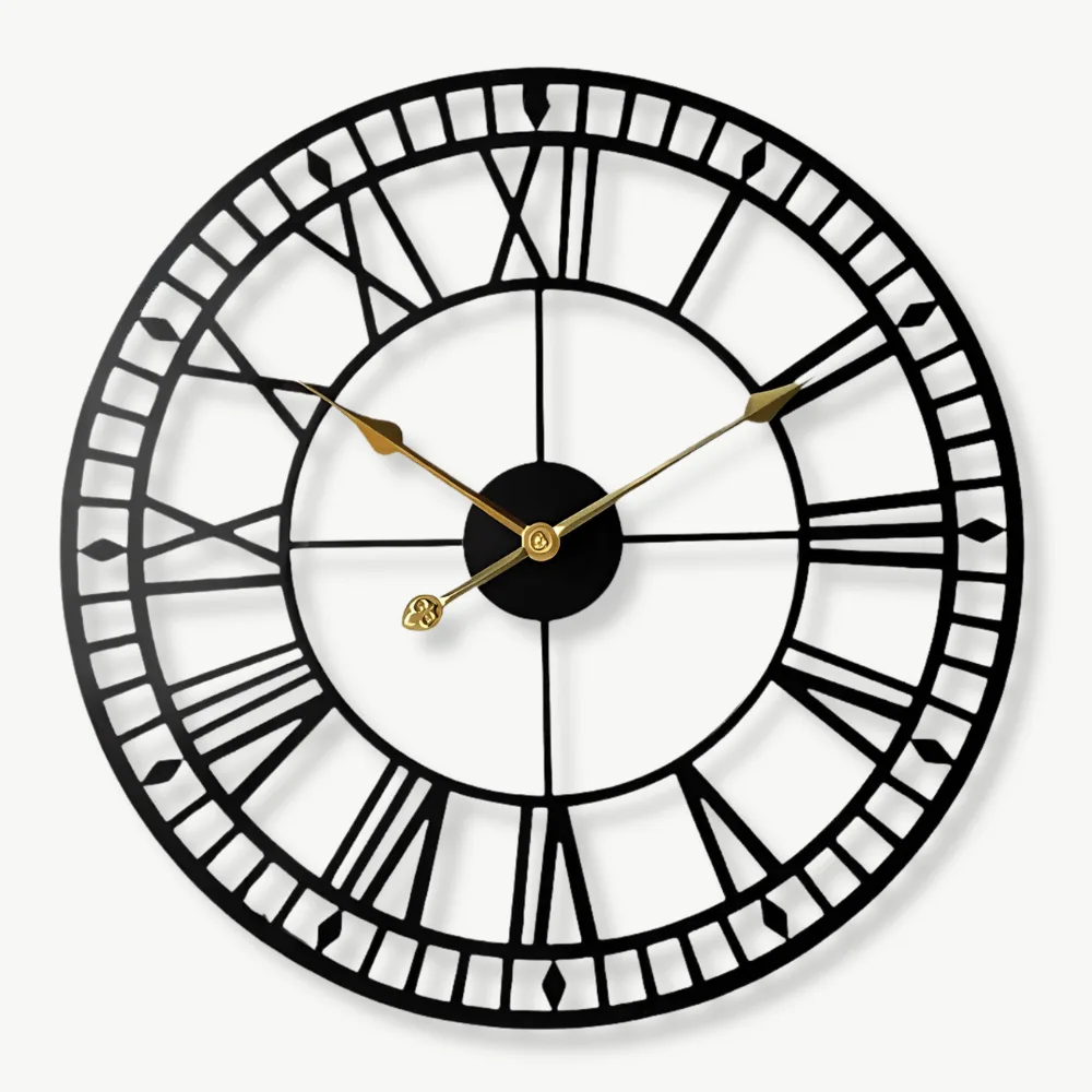 Industriele retro vintage wandklok, met gouden en zwarte wijzers