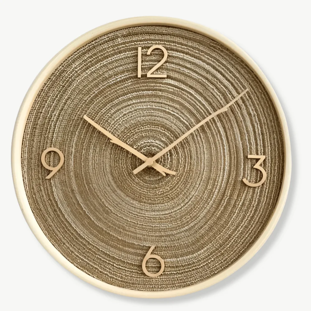 Wandklok goud 40 cm, lichtbruin en crèmewit