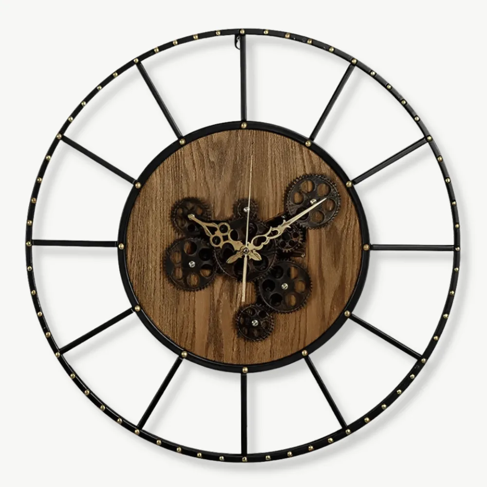 Wandklok designer, met tandwielen en industrieel design