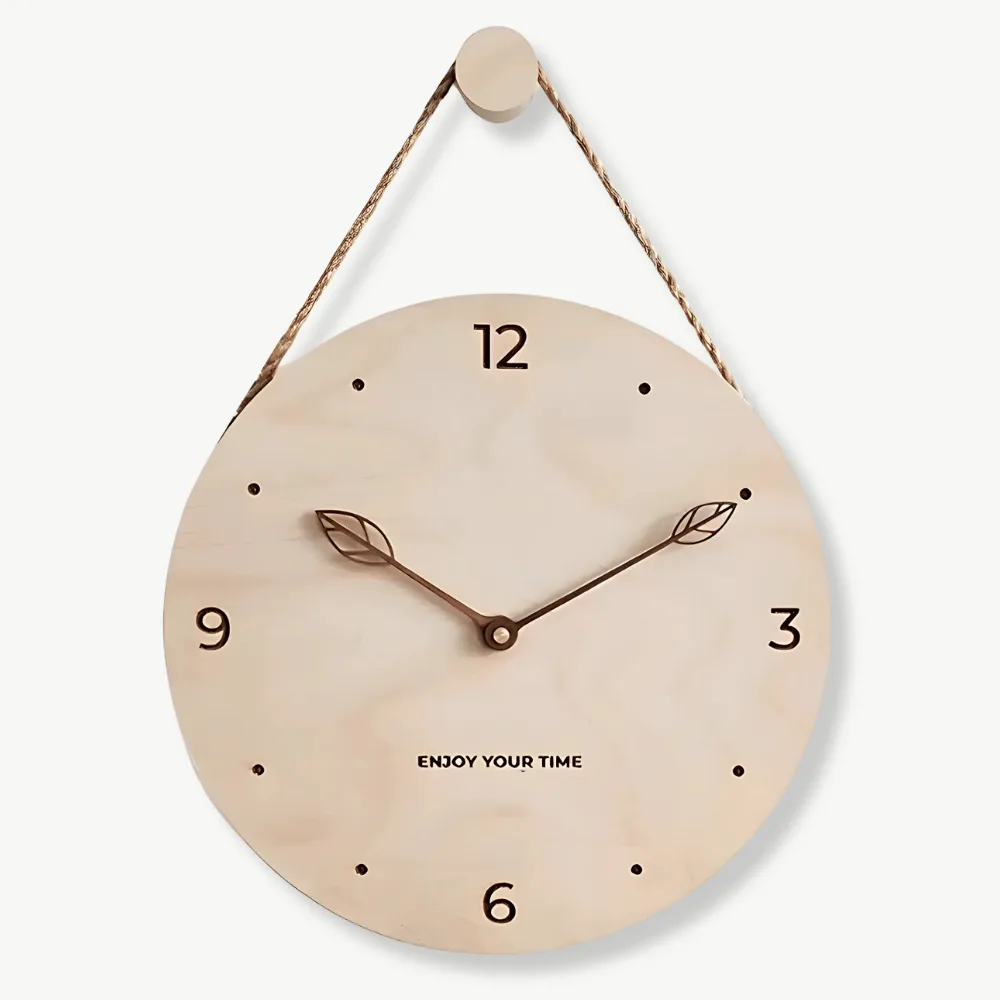 Bruine houten wandklok, naturel of met bladmotief