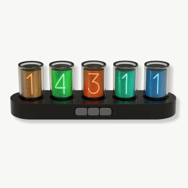 Nixie tube clock, in hout, zwart of wit