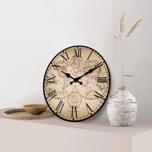 Horloge Murale Design en Bois avec Motif Boussole | Élégante Décoration Nautique pour Intérieur