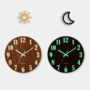 Horloge Murale Design en Bois de 12 Pouces avec Veilleuse Silencieuse | Style Nordique pour Décoration Moderne