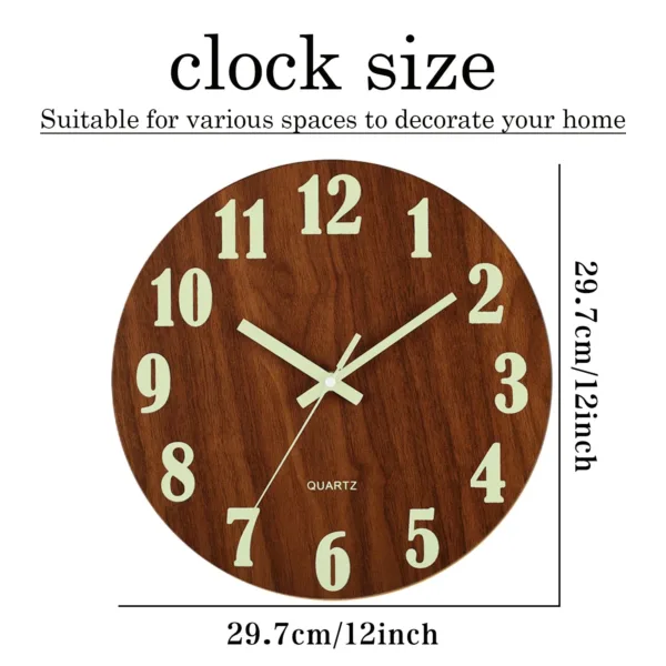 Horloge Murale Design en Bois de 12 Pouces avec Veilleuse Silencieuse | Style Nordique pour Décoration Moderne