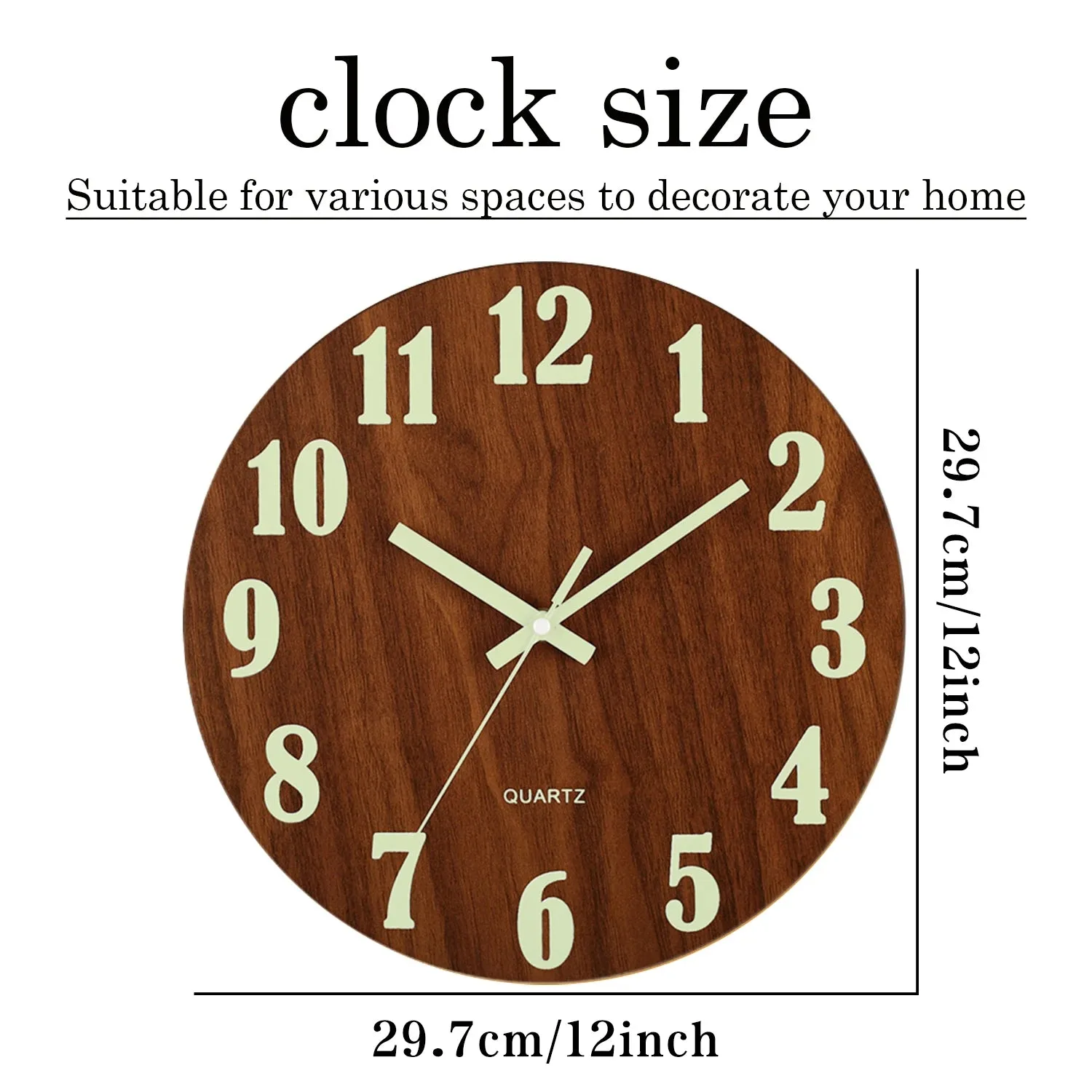 Horloge Murale Design en Bois de 12 Pouces avec Veilleuse Silencieuse | Style Nordique pour Décoration Moderne