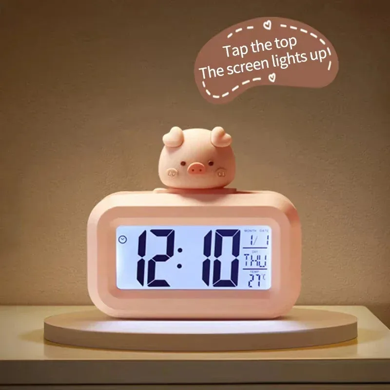 Horloge Numérique Murale LED avec Veilleuse Douce | Design Mignon en Forme de Cochon pour Ambiance Chaleureuse