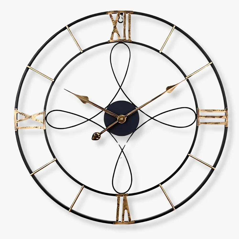 Wandklok metaal zwart goud, industrieel design