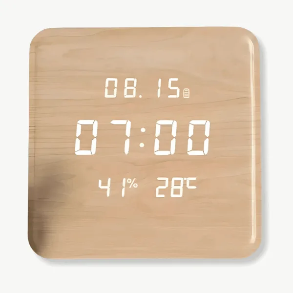 Digitale houten klok, rond of vierkant