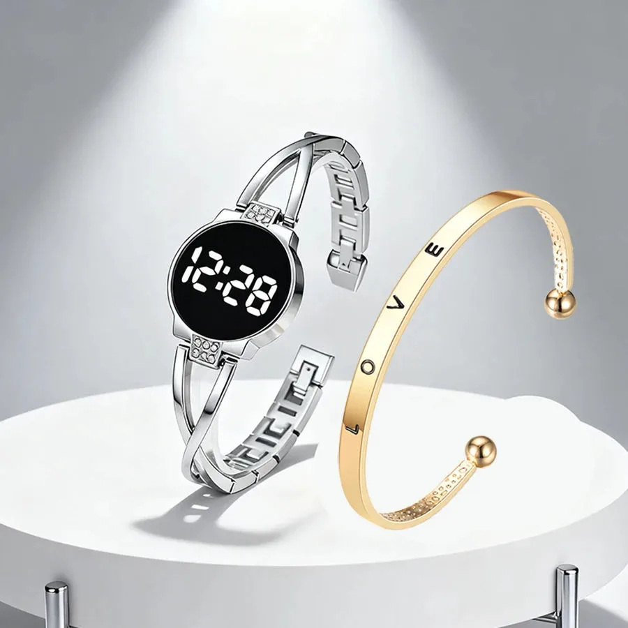 Montre Femme Élégante à LED Tactile avec Bracelet en Cuir Végétalien | Accessoire Pratique et Durable pour un Style Raffiné