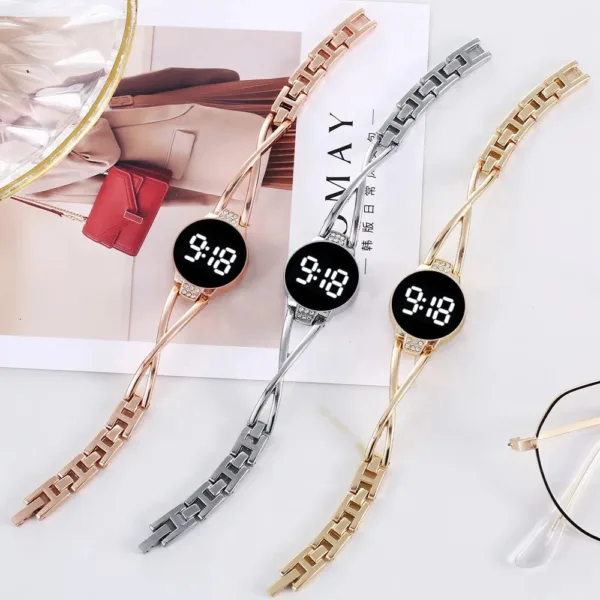 Montre Femme Élégante à LED Tactile avec Bracelet en Cuir Végétalien | Accessoire Pratique et Durable pour un Style Raffiné