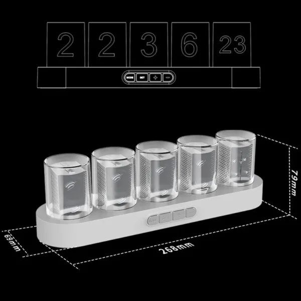 Nixie tube clock, in hout, zwart of wit