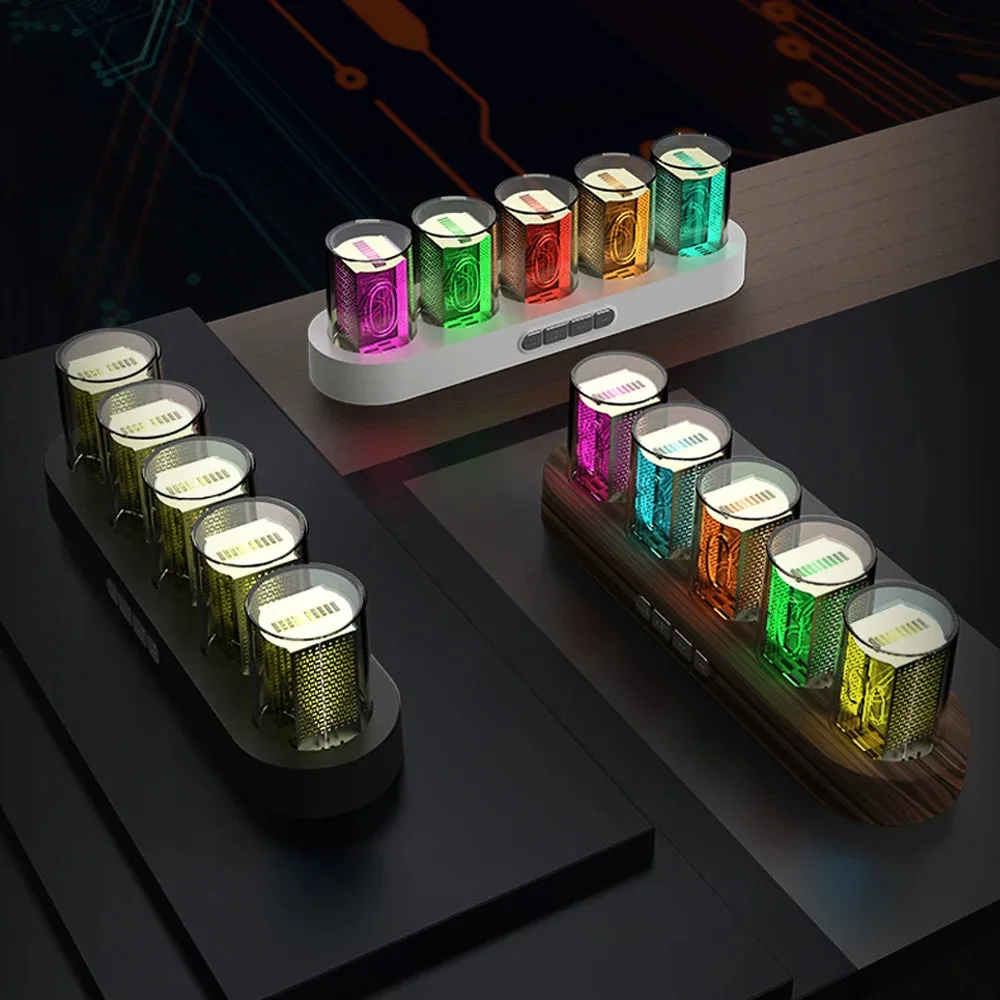 Nixie tube clock, in hout, zwart of wit