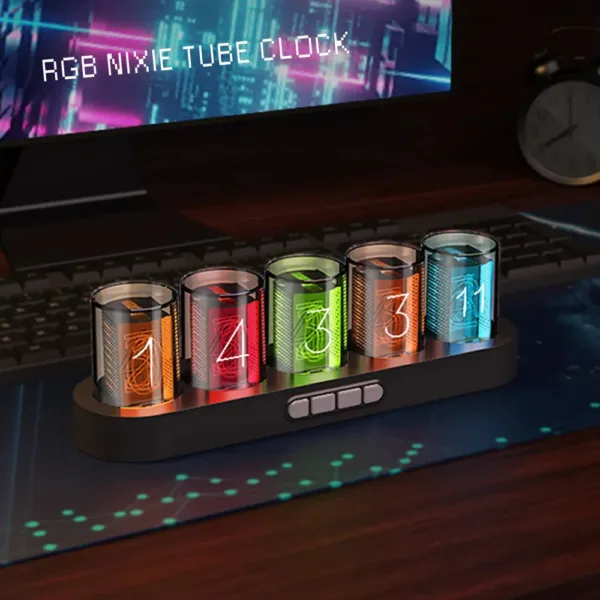 Nixie tube clock, in hout, zwart of wit