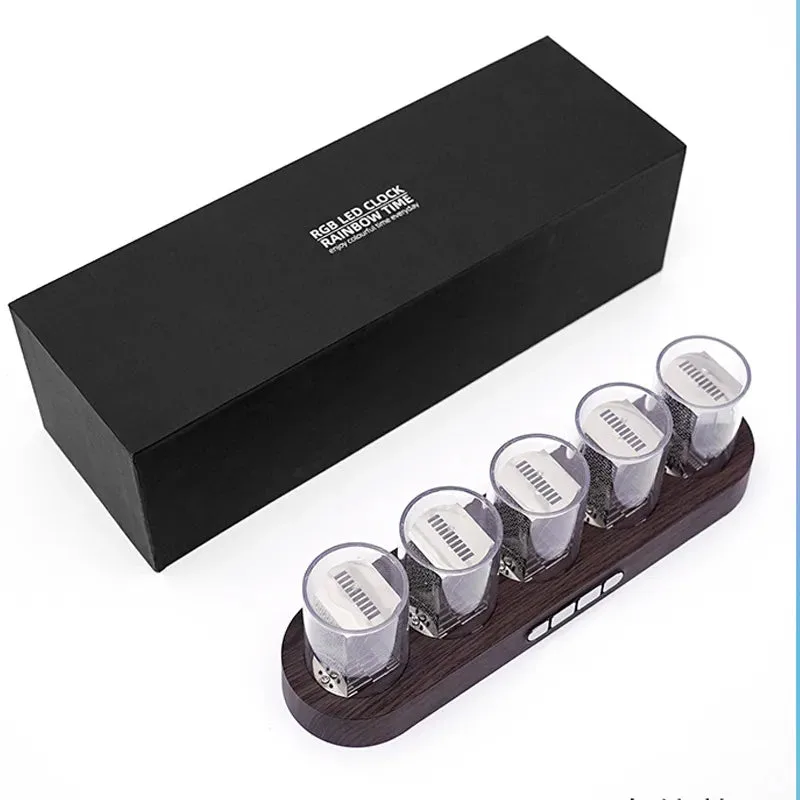 Nixie tube clock, in hout, zwart of wit