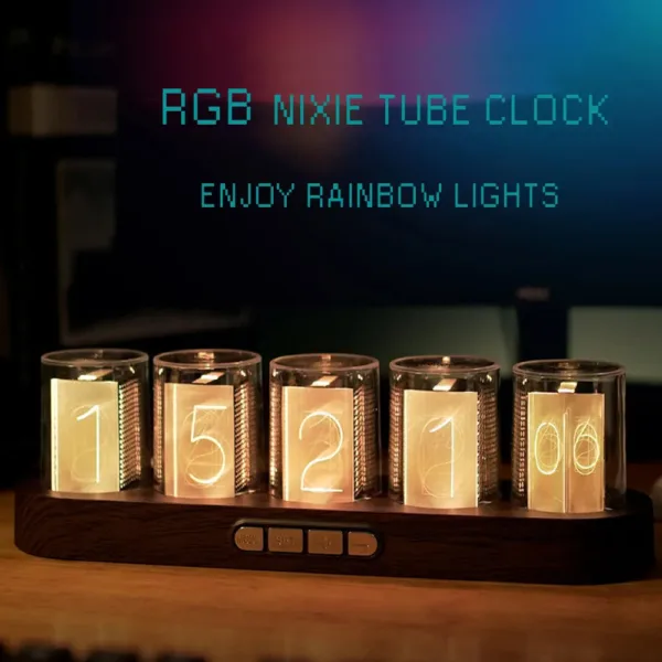 Nixie tube clock, in hout, zwart of wit