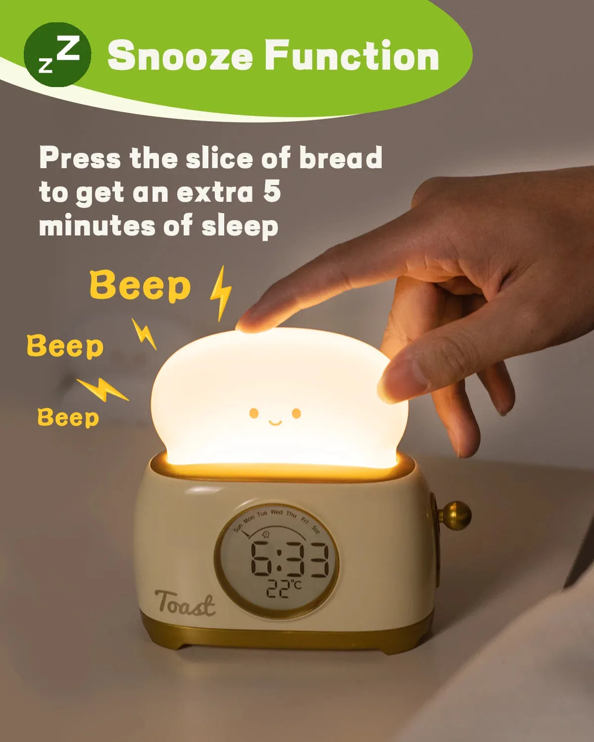 Wekker met licht, groen of geel
