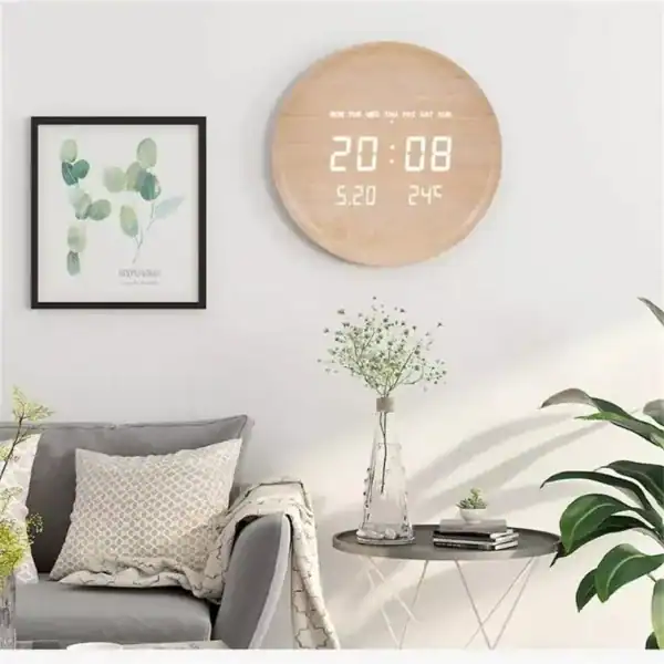 Design wandklok led, in zwart hout, foto 7