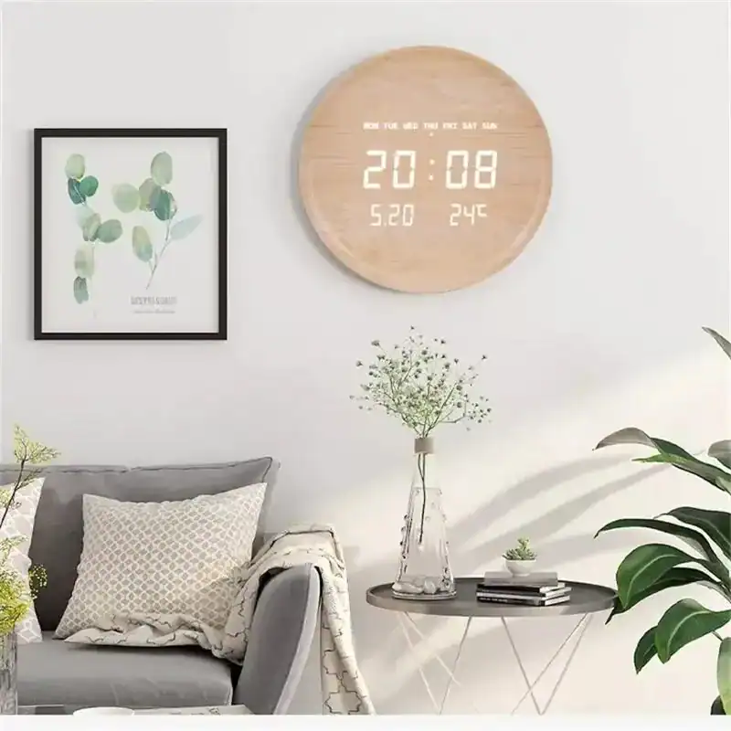 Design wandklok led, in zwart hout, foto 7