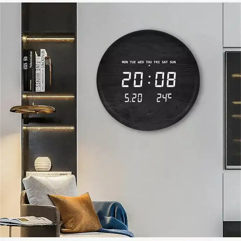 Design wandklok led, in zwart hout, foto 3