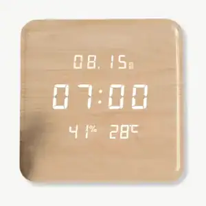 Digitale houten klok, rond of vierkant