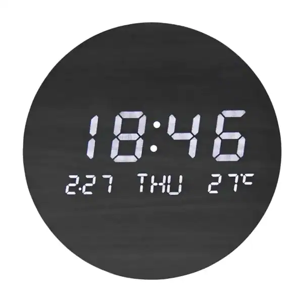 Digitale led wandklok van hout, 20 cm, zwart of bruin, foto 4