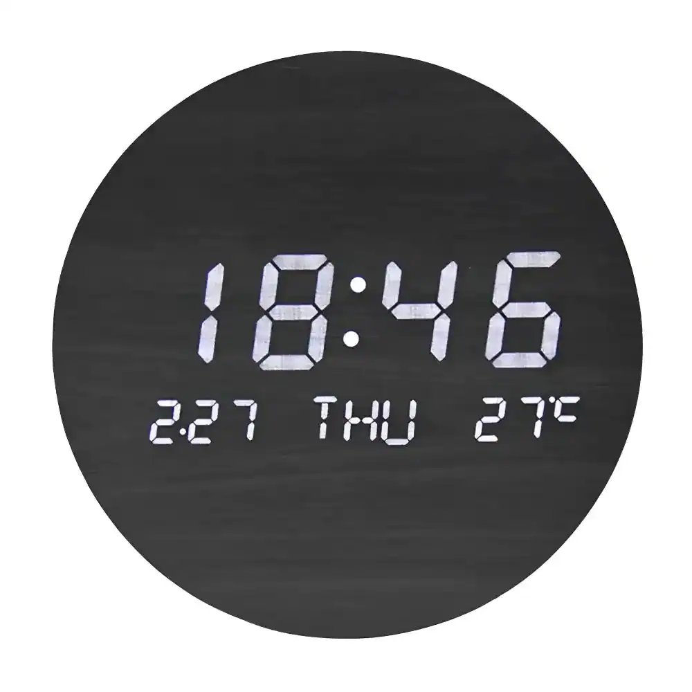 Digitale led wandklok van hout, 20 cm, zwart of bruin, foto 4
