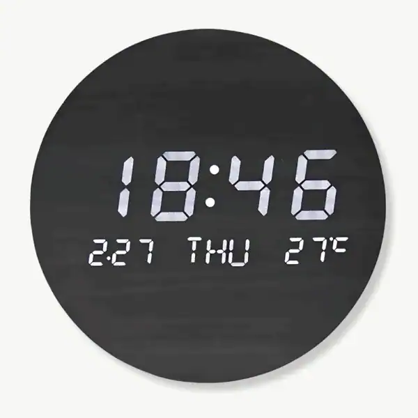 Digitale led wandklok van hout, 20 cm, zwart of bruin
