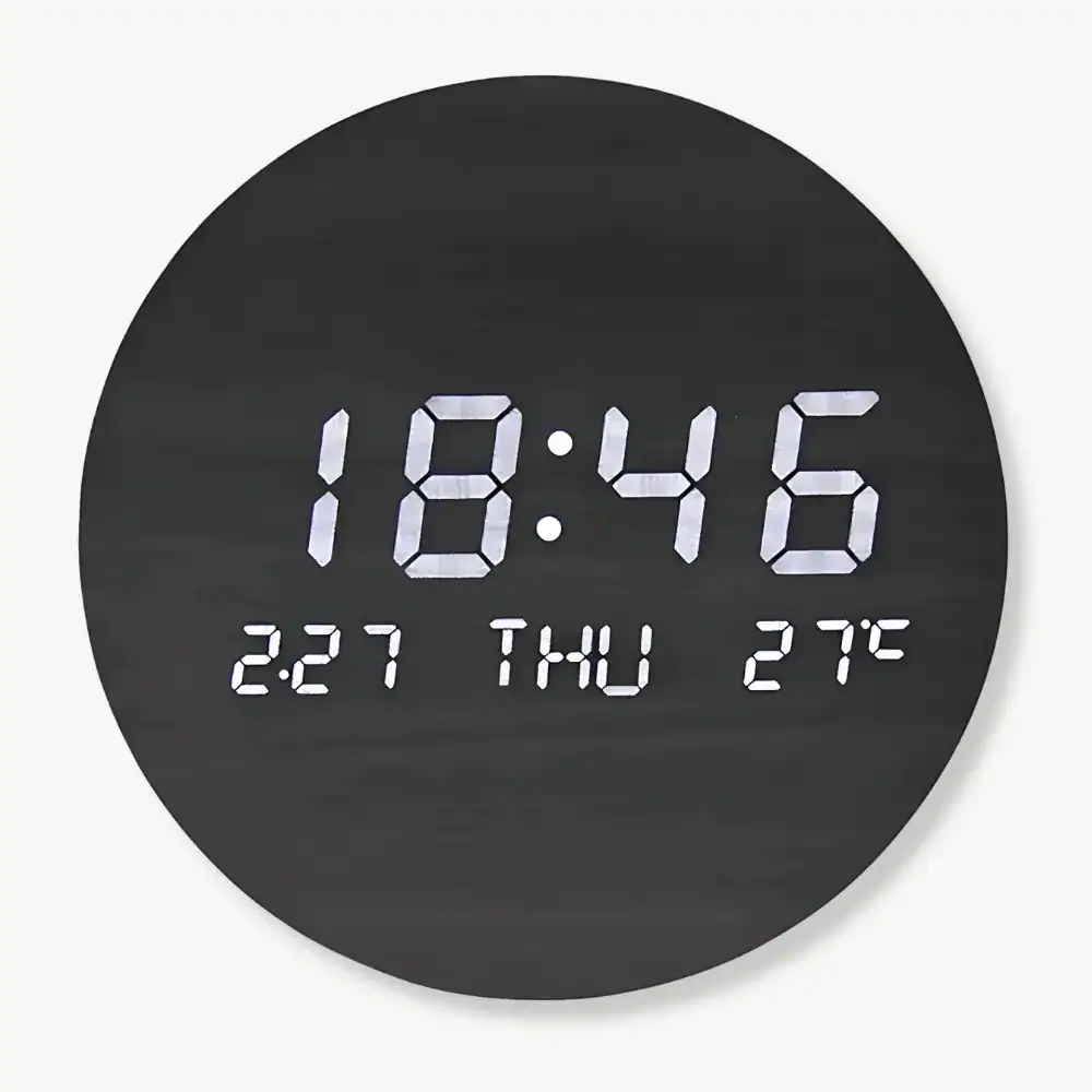 Digitale led wandklok van hout, 20 cm, zwart of bruin