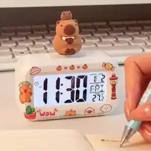 Digitale wandklok met temperatuur, wit met beertje